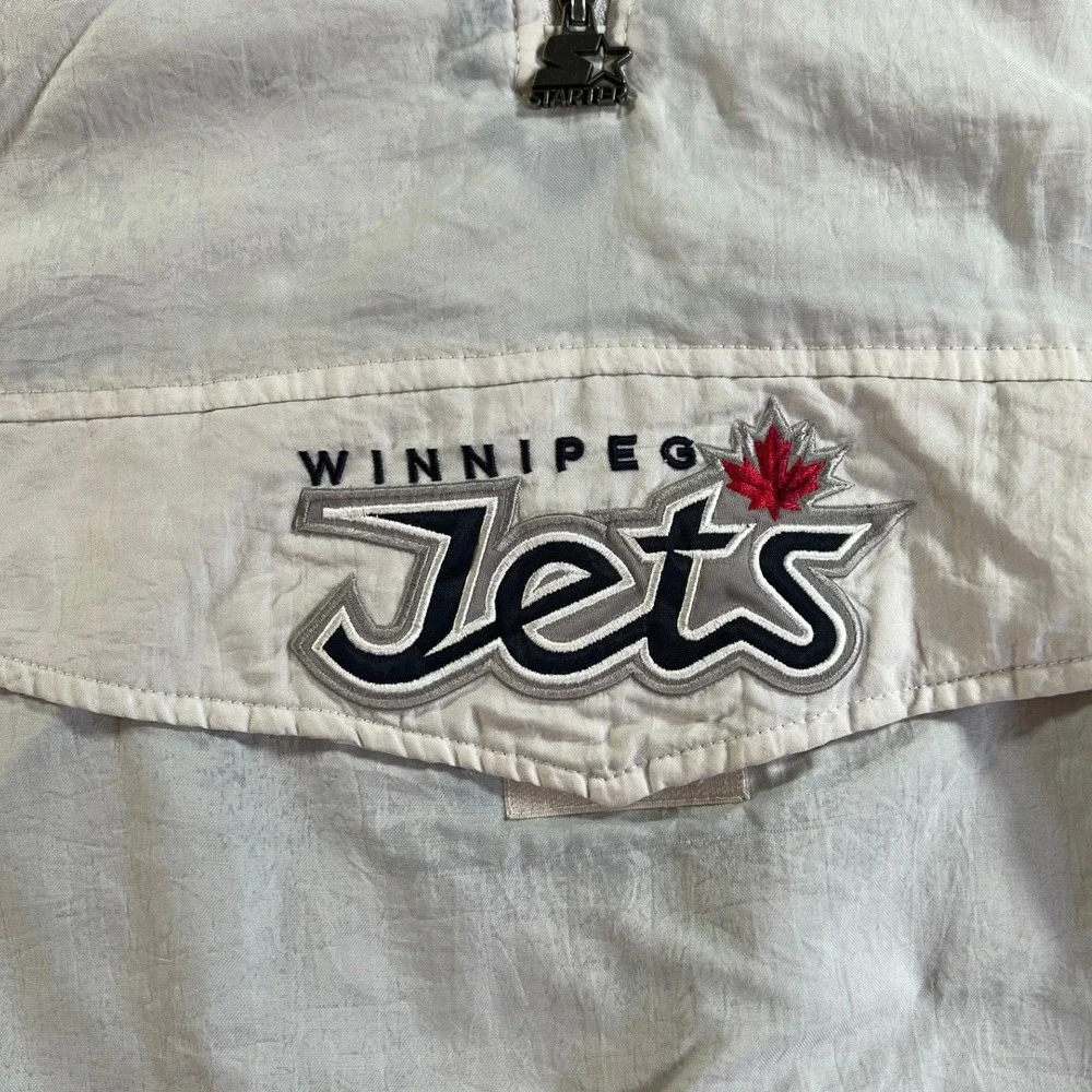 Vintage Starter Winnipeg Jets Jacket Mens Large White Blue 90s NHL Pullover Logo